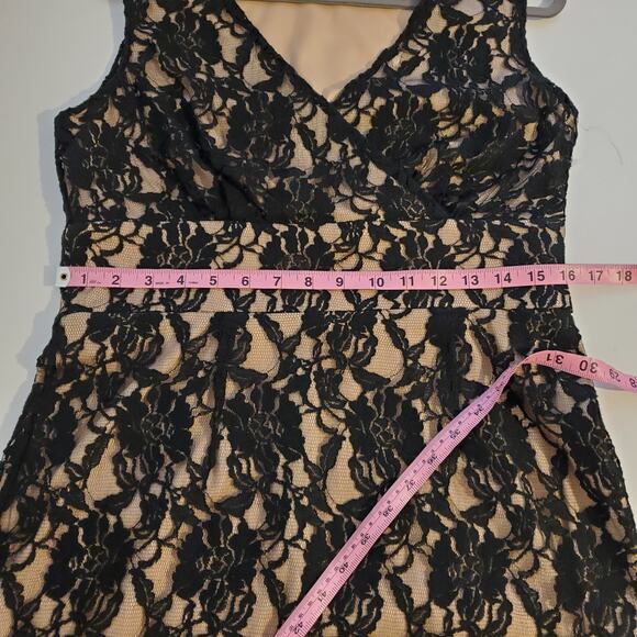 Newport News Dress Floral Lace Mesh Midi Cocktail Formal Romantic Black Cream - Picture 12 of 13